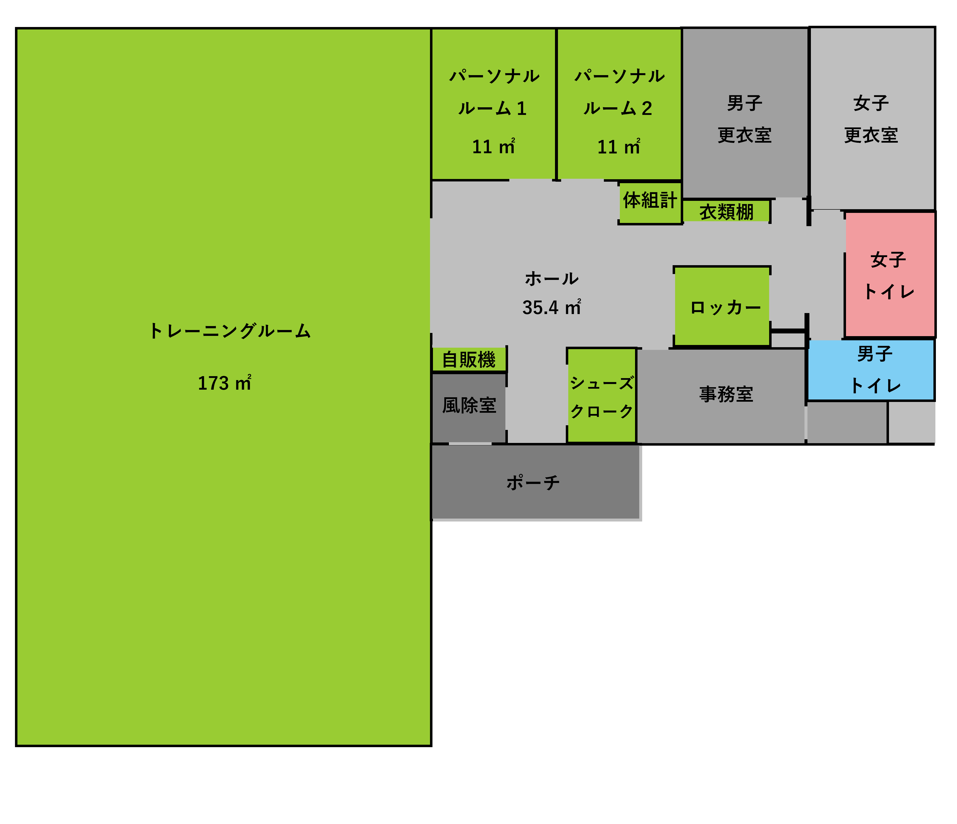 山梨県甲斐市の24時間フィットネスジム サイボディ フロアマップ
